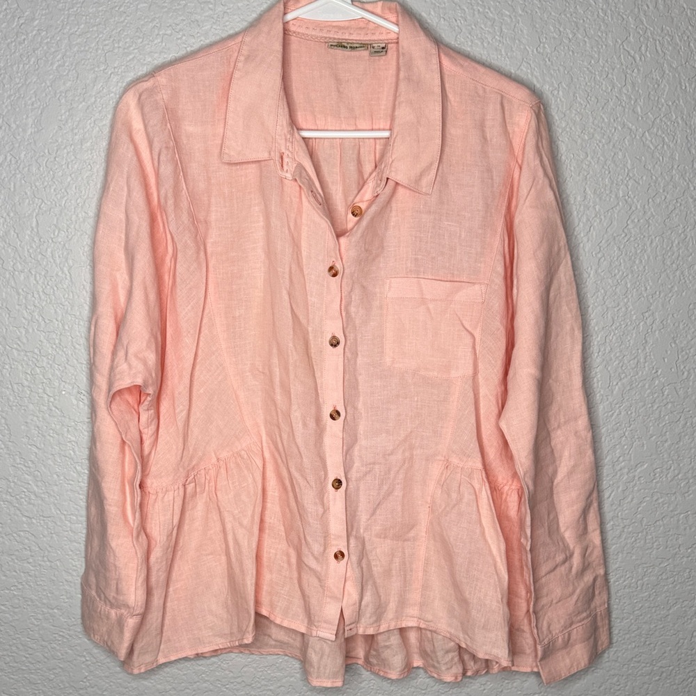 Holding Horses Anthropologie Linen Peplum Top Size M - Picture 2 of 9